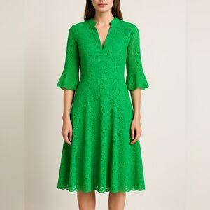 ME+EM Green Lace Midi Dress Flared Sleeves